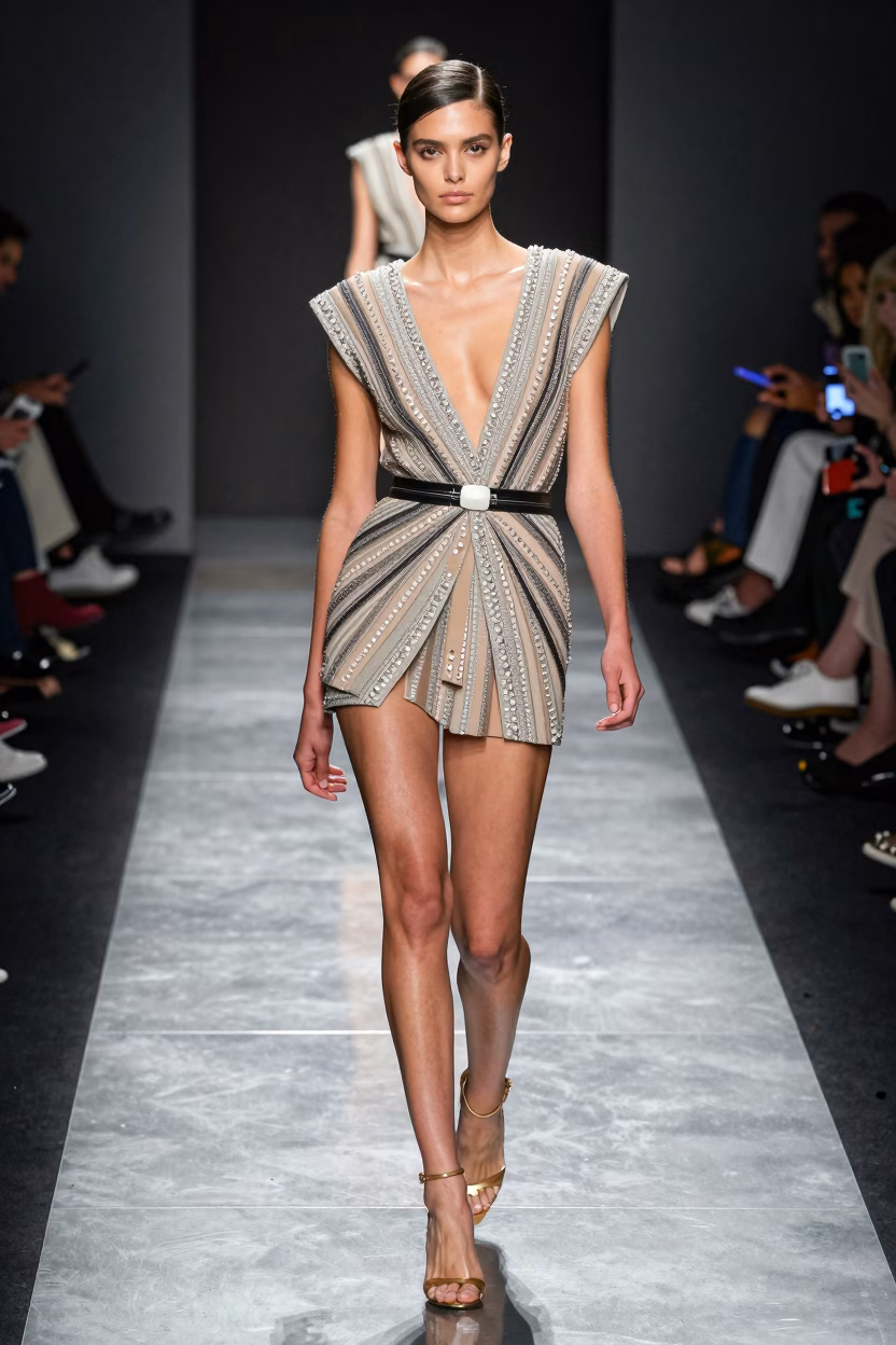 Mannequin d'agence d&eacute;filant sur un podium lors d'un show de mode