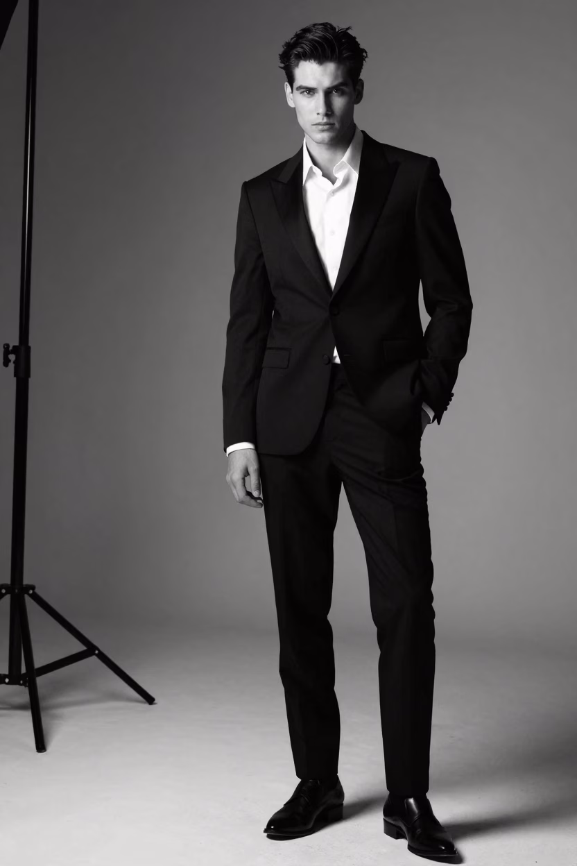 Mannequin homme professionnel lors d'un shooting éditorial en studio