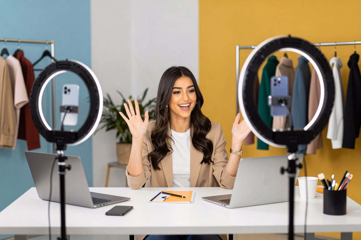 Fashion designer en live streaming de son processus créatif sur les réseaux sociaux