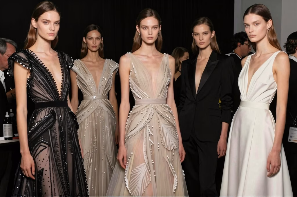 Directeur artistique supervisant une collection de haute couture sur le défilé